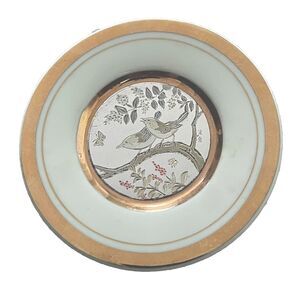 The Art of Chokin Birds In Tree Mini Plate 4" 24 KT Gold Rim Design Japan
